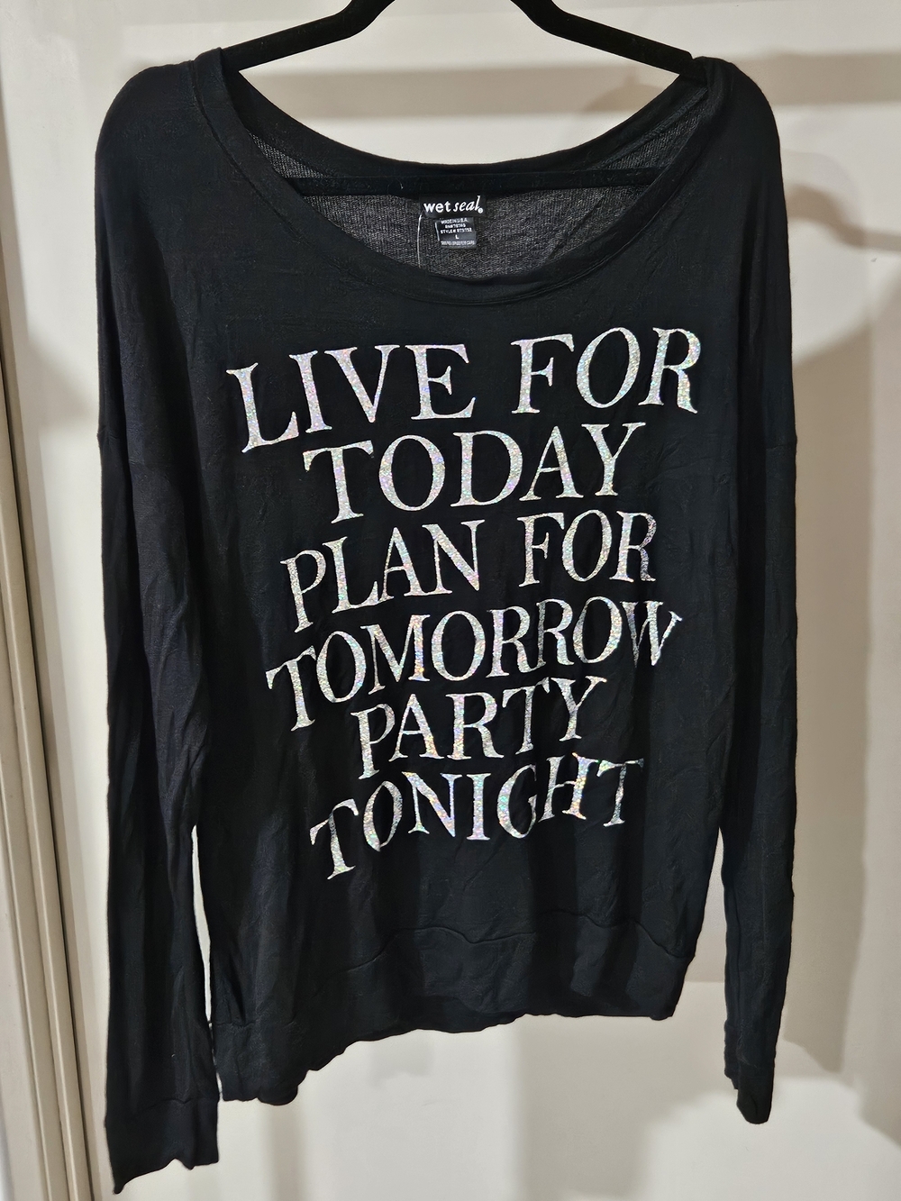 Wet Seal Black Long-Sleeve Graphic Top Vintage New Old Stock Sz Large